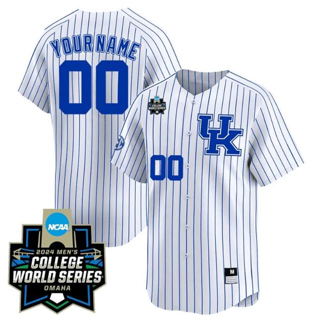 Men's Custom Kentucky Wildcats Jersey 2024 College World Series Vapor Premier Limited NCAA Baseball Stitched White Pinstripe