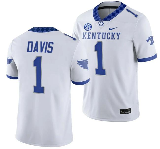 Men's Kentucky Wildcats Ray Davis Jersey #1 College Football Game 2023 White