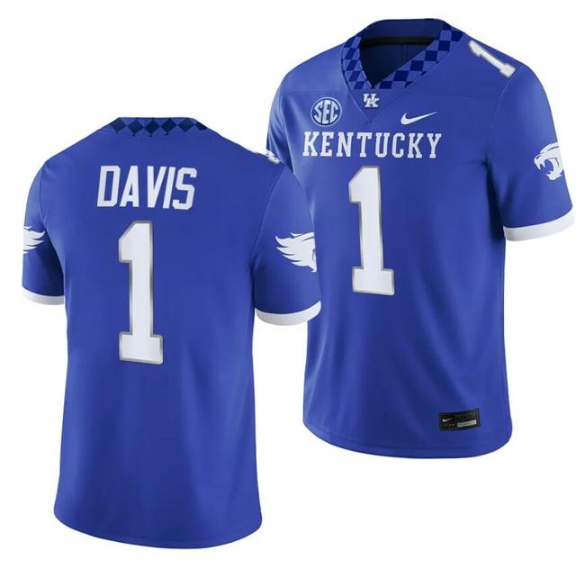 Men's Kentucky Wildcats Ray Davis Jersey #1 NCAA Football 2023 Game Home Blue