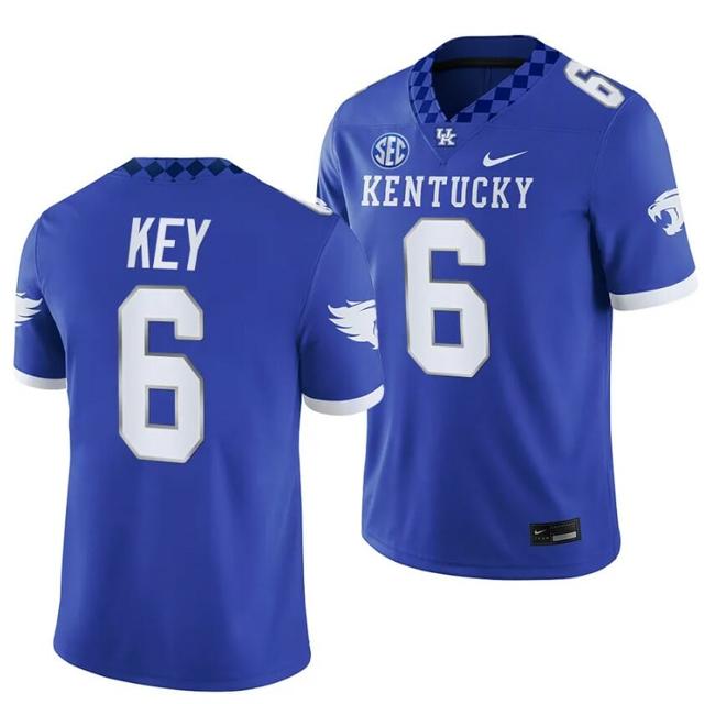 Men's Kentucky Wildcats Dane Key Jersey #6 NCAA Football 2023 Game Home Blue