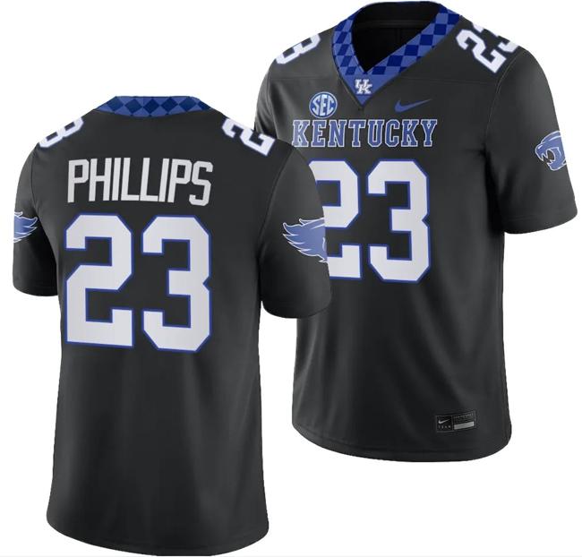 Men's Kentucky Wildcats Andru Phillips Jersey #23 Alternate Football Game Black 2023