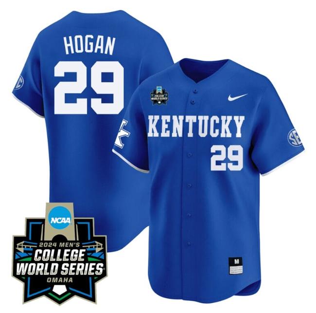 Men's Robert Hogan Jersey #29 Kentucky Wildcats 2024 College World Series Vapor Premier Limited NCAA Baseball Stitched Blue