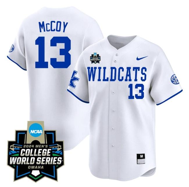 Men's James McCOY Jersey #13 Kentucky Wildcats 2024 College World Series Vapor Premier Limited NCAA Baseball Stitched Wildcats White