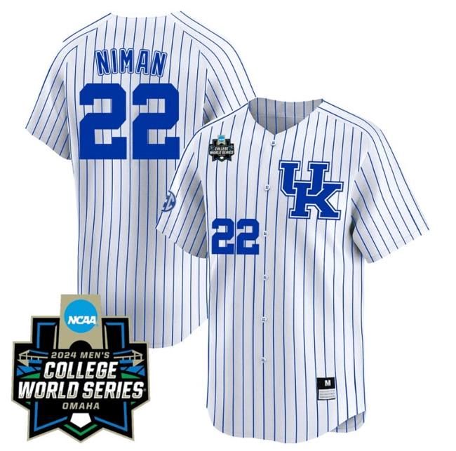 Men's Dom Niman Jersey #22 Kentucky Wildcats 2024 College World Series Vapor Premier Limited NCAA Baseball Stitched White Pinstripe