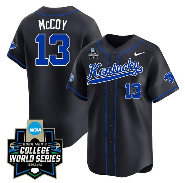 Men's James McCOY Jersey #13 Kentucky Wildcats 2024 College World Series Vapor Premier Limited NCAA Baseball Stitched Black