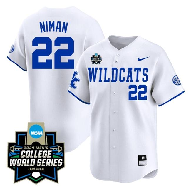 Men's Dom Niman Jersey #22 Kentucky Wildcats 2024 College World Series Vapor Premier Limited NCAA Baseball Stitched Wildcats White