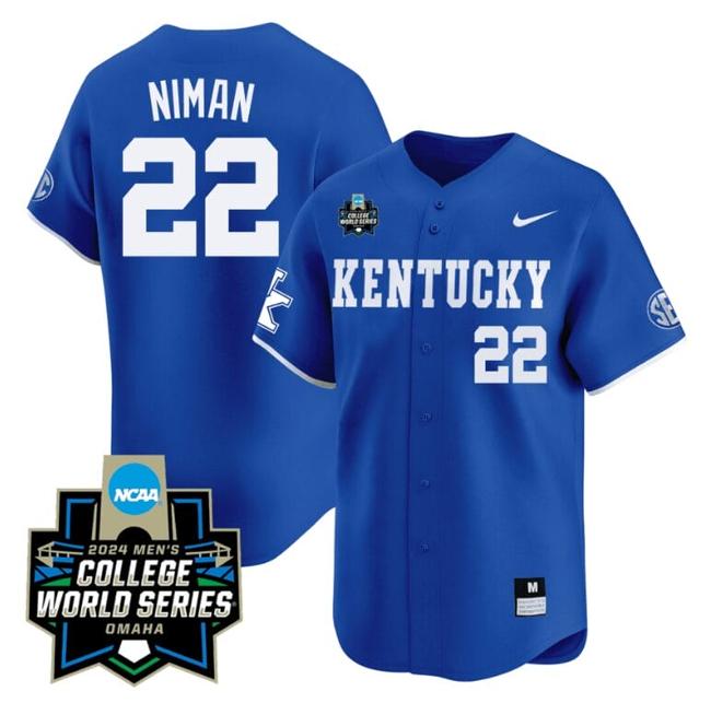 Men's Dom Niman Jersey #22 Kentucky Wildcats 2024 College World Series Vapor Premier Limited NCAA Baseball Stitched Blue