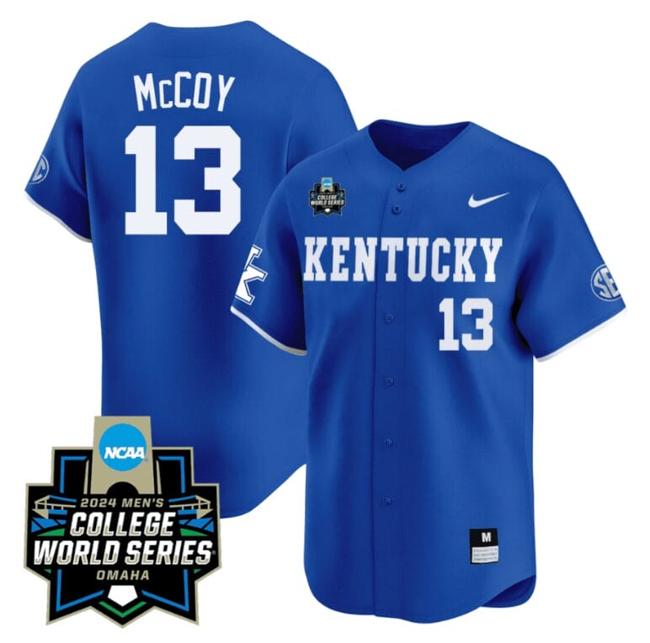 Men's James McCOY Jersey #13 Kentucky Wildcats 2024 College World Series Vapor Premier Limited NCAA Baseball Stitched Blue