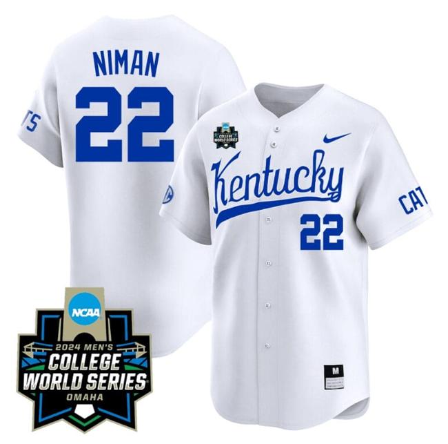 Men's Dom Niman Jersey #22 Kentucky Wildcats 2024 College World Series Vapor Premier Limited NCAA Baseball Stitched White