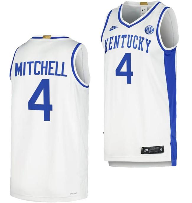 Men's Kentucky Wildcats Tre Mitchell Jersey #4 Limited Retro Basketball White 2023-24