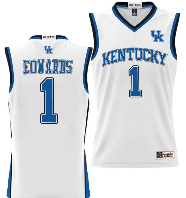 Men's Justin Edwards Jersey #1 Kentucky Wildcats NIL College Basketball Lightweight White