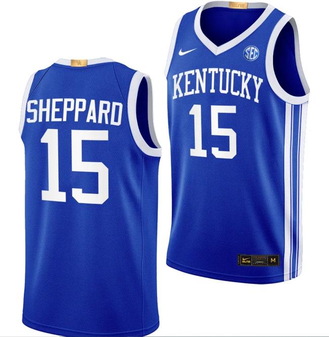 Men's Reed Sheppard Jersey #15 Kentucky Wildcats Limited College Basketball Blue Away Classc