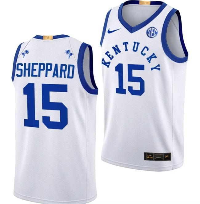 Men's Reed Sheppard Jersey #15 Kentucky Wildcats Big Blue Bahamas Limited College Basketball White