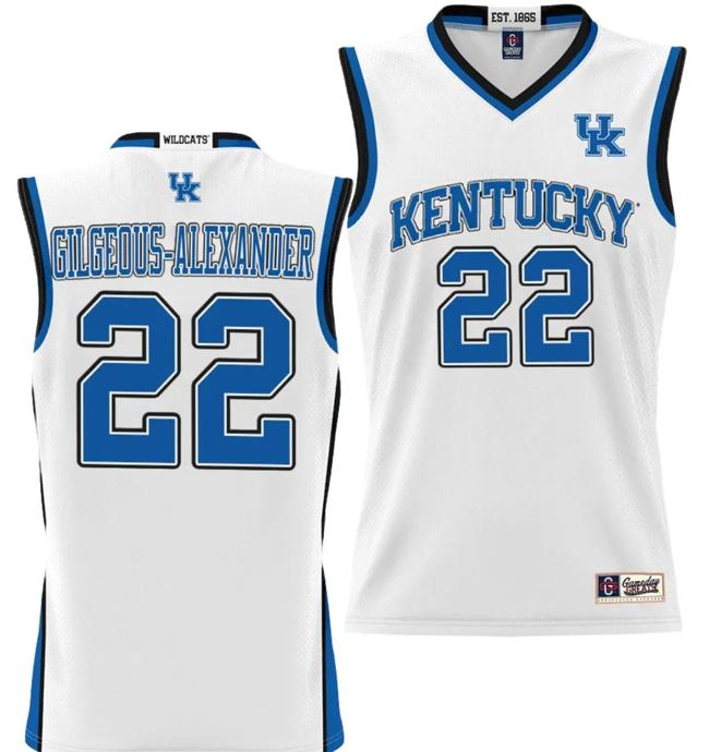 Men's Shai Gilgeous Alexander Jersey #22 Kentucky Wildcats NIL College Basketball Lightweight White