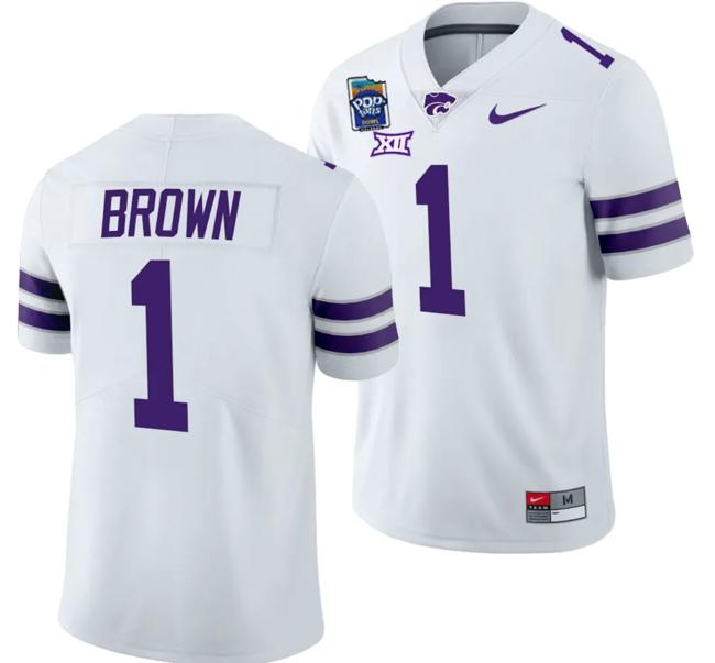 Men's Jayce Brown Jersey #1 Kansas State Wildcats 2023 Pop-Tarts Bowl Football White