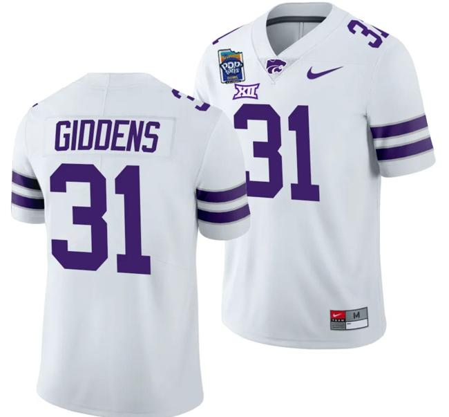 Men's DJ Giddens Jersey #31 Kansas State Wildcats 2023 Pop-Tarts Bowl Football White