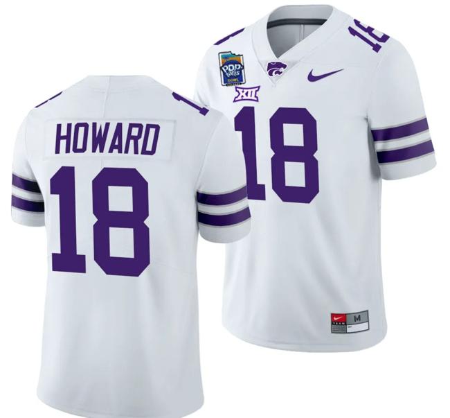 Men's Will Howard Jersey #18 Kansas State Wildcats 2023 Pop-Tarts Bowl Football White