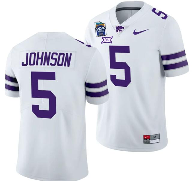 Men's Avery Johnson Jersey #5 Kansas State Wildcats 2023 Pop-Tarts Bowl Football White