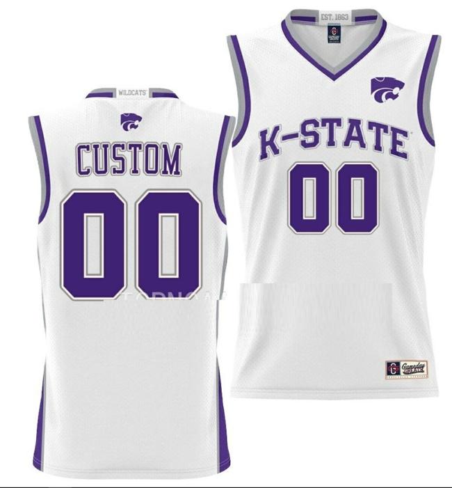 Men's Custom Kansas State Wildcats Jersey Name and Number College Basketball NIL Pick-A-Player White