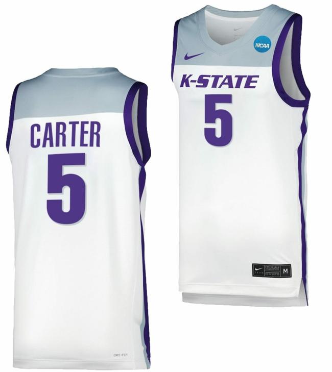 Men's Cam Carter Jersey Kansas State Wildcats College Basketball 2023 NCAA March Madness White #5