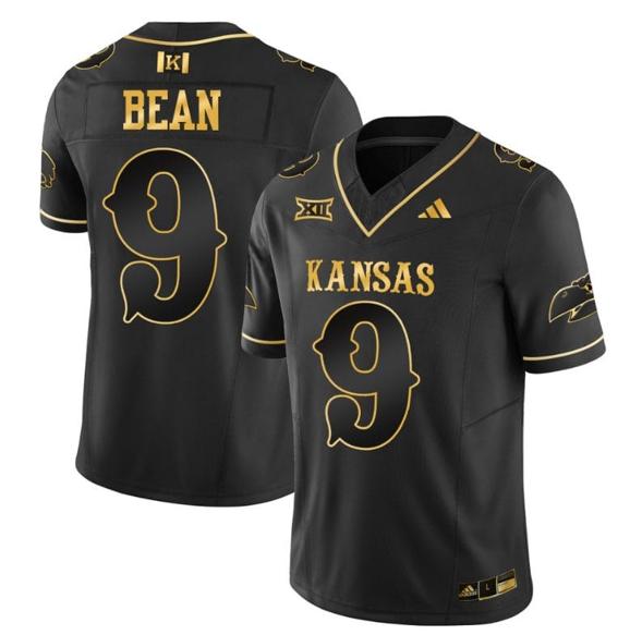 Men's Jason Bean Jersey #9 Kansas Jayhawks Blackhawk Gold Vapor Football Black Gold