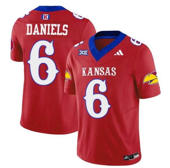 Men's Jalon Daniels Jersey #6 Kansas Jayhawks Blackhawk Vapor Limited Football Red