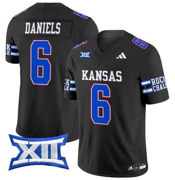 Men's Jalon Daniels Jersey #6 Kansas Jayhawks 2024 Vapor College Football Vapor Limited Black