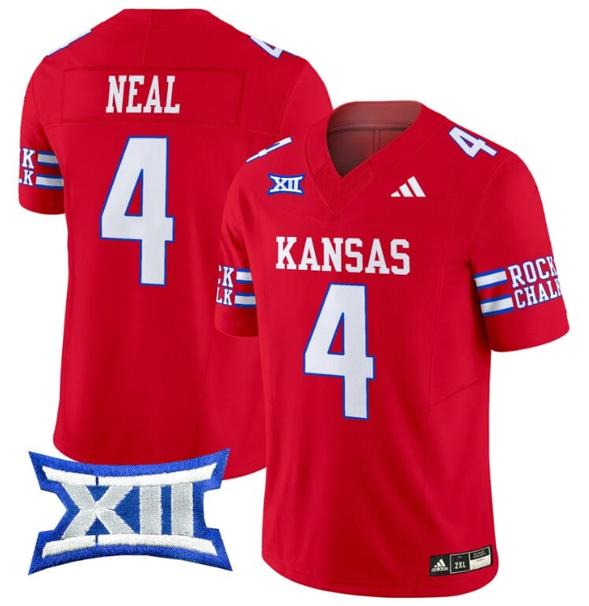 Men's Devin Neal Jersey #4 Kansas Jayhawks 2024 Vapor College Football Vapor Limited Red