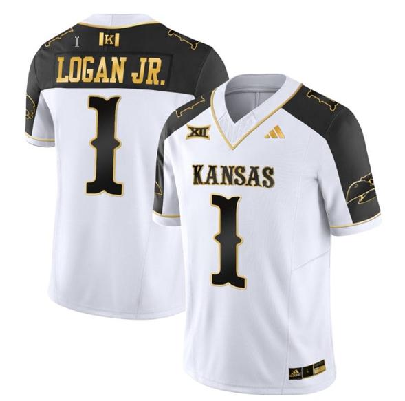 Men's Kenny Logan Jr Jersey #1 Kansas Jayhawks Blackhawk Gold Vapor Football Inverted