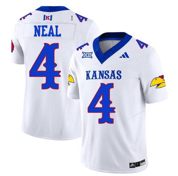 Men's Devin Neal Jersey #4 Kansas Jayhawks Blackhawk Vapor Limited Football White