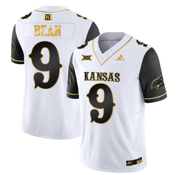 Men's Jason Bean Jersey #9 Kansas Jayhawks Blackhawk Gold Vapor Football Black Sleeves