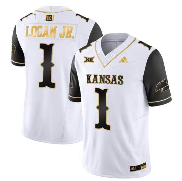 Men's Kenny Logan Jr Jersey #1 Kansas Jayhawks Blackhawk Gold Vapor Football Black Sleeves