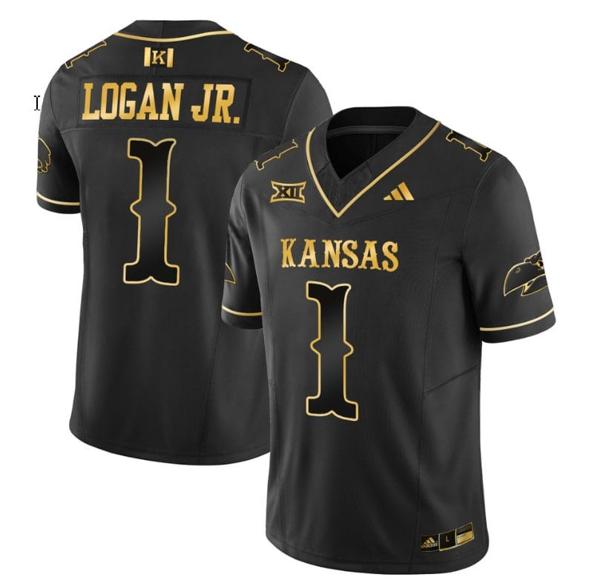 Men's Kenny Logan Jr Jersey #1 Kansas Jayhawks Blackhawk Gold Vapor Football Black Gold