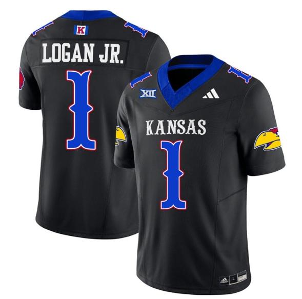 Men's Kenny Logan Jr Jersey #1 Kansas Jayhawks Blackhawk Vapor Limited Football Black