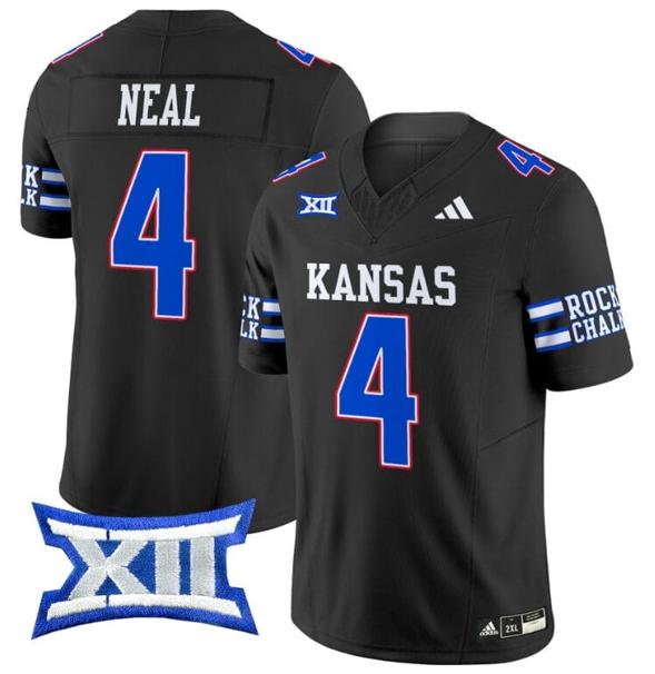 Men's Devin Neal Jersey #4 Kansas Jayhawks 2024 Vapor College Football Vapor Limited Black