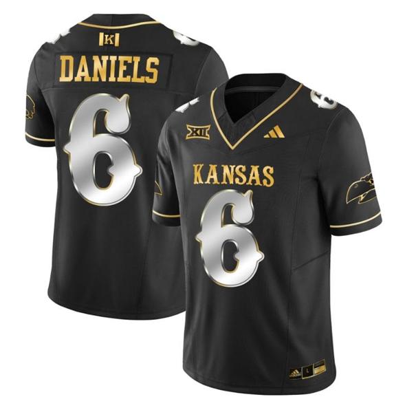 Men's Jalon Daniels Jersey #6 Kansas Jayhawks Blackhawk Gold Vapor Football Black Limited