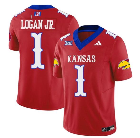 Men's Kenny Logan Jr Jersey #1 Kansas Jayhawks Blackhawk Vapor Limited Football Red