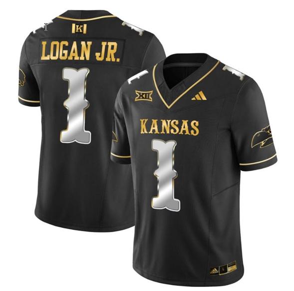 Men's Kenny Logan Jr Jersey #1 Kansas Jayhawks Blackhawk Gold Vapor Football Black Limited