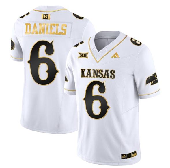 Men's Jalon Daniels Jersey #6 Kansas Jayhawks Blackhawk Gold Vapor Football White Gold