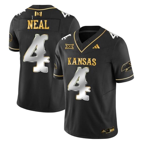 Men's Devin Neal Jersey #4 Kansas Jayhawks Blackhawk Gold Vapor Football Black Limited