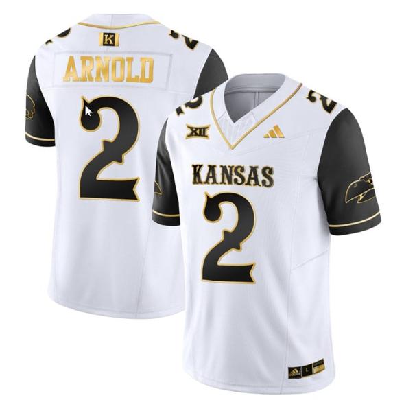 Men's Lawrence Arnold Jersey #2 Kansas Jayhawks Blackhawk Gold Vapor Football Black Sleeves