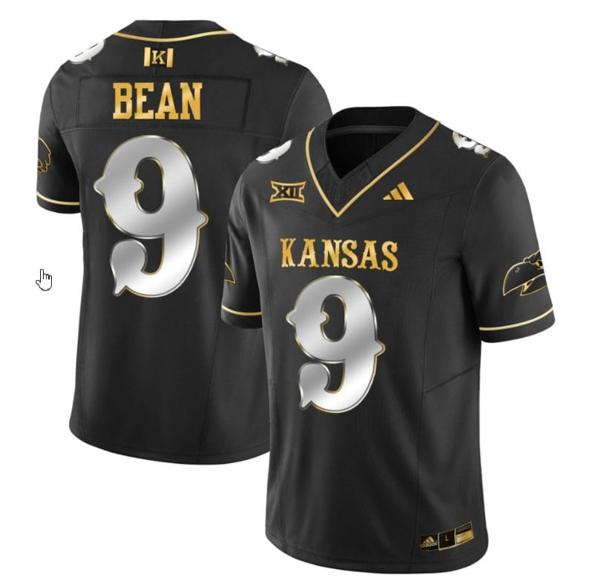 Men's Jason Bean Jersey #9 Kansas Jayhawks Blackhawk Gold Vapor Football Black Limited