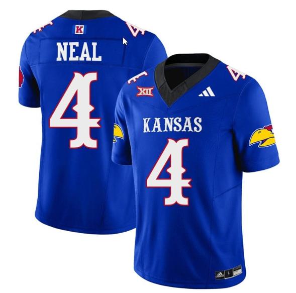 Men's Devin Neal Jersey #4 Kansas Jayhawks Blackhawk Vapor Limited Football Royal