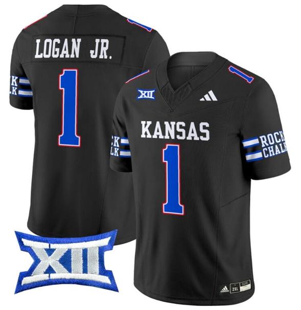 Men's Kenny Logan Jr Jersey #1 Kansas Jayhawks 2024 Vapor College Football Vapor Limited Black