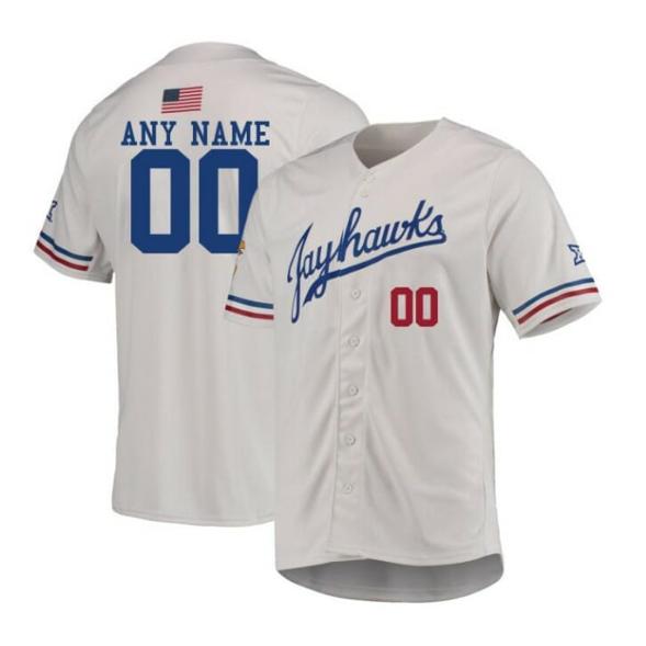 Men's Custom Kansas Jayhawks Baseball Jersey Name and Number NCAA College White