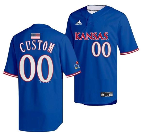 Men's Custom Kansas Jayhawks Baseball Jersey Name and Number NCAA College Royal Two-Button