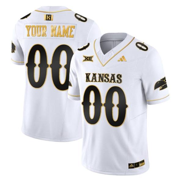 Men's Custom Kansas Jayhawks Jersey Blackhawk Name and Number Vapor Limited Football Stitched White Gold