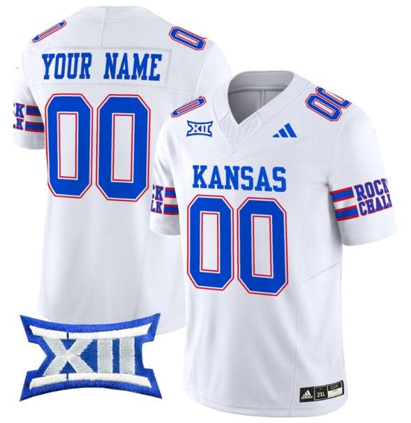 Men's Custom Kansas Jayhawks Jersey Name and Number 2024 Vapor College Football Vapor Limited White