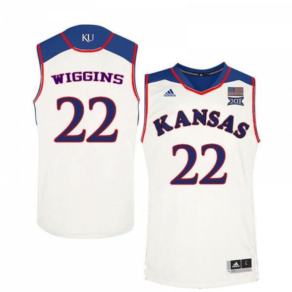 Men's Men's Jayhawks #22 Andrew Wiggins Jersey White College Basketball Jerseys