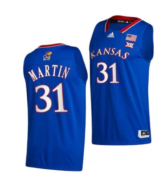 Men's Men's #31 Cam Martin Jersey Kansas Jayhawks College Basketball Jerseys Blue 2022